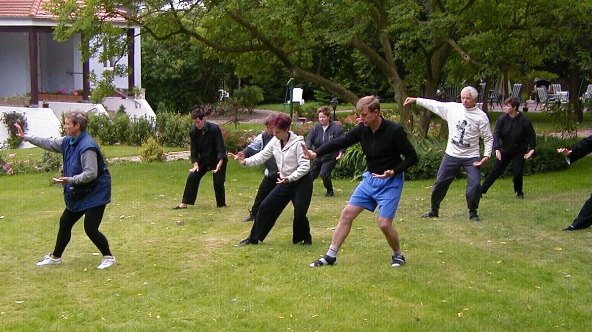 Tai-Chi-Gruppe im Garten